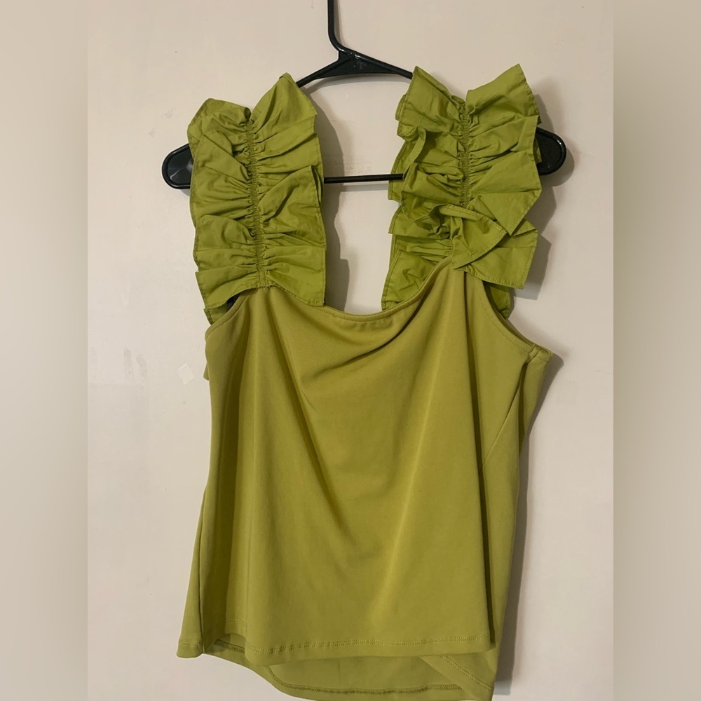 Marc New York Olive Green Ruffled Sleeveless Top - Picture 3 of 5